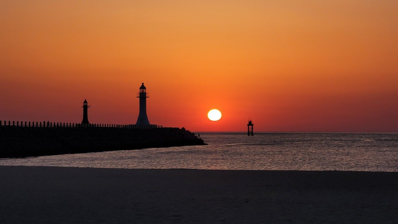 lighthouse, sunrise, ocean, sokcho, nature, sunset, beach, sky